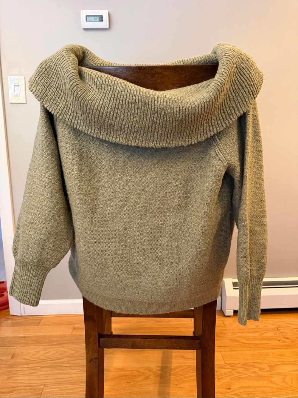 J.Jill Cozy Off-Shoulder Knit Sweater in Olive Green